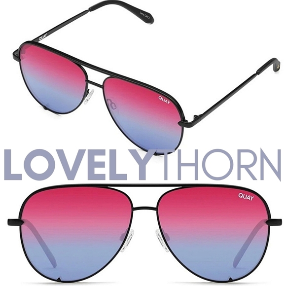 QUAY // ltd ed orbit oversized aviators black frames purple to blue fade lens main image 16